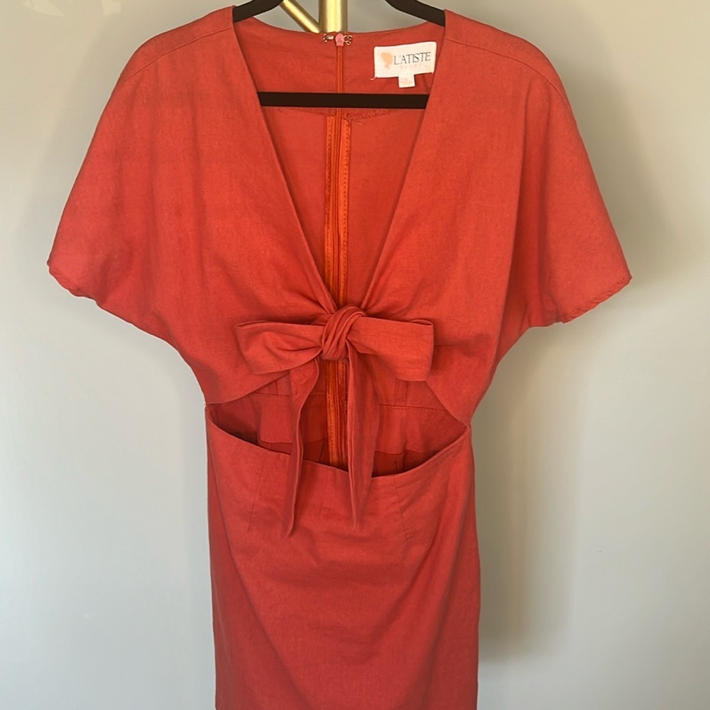L’atiste by Amy size small cotton linen blend dress with cutouts